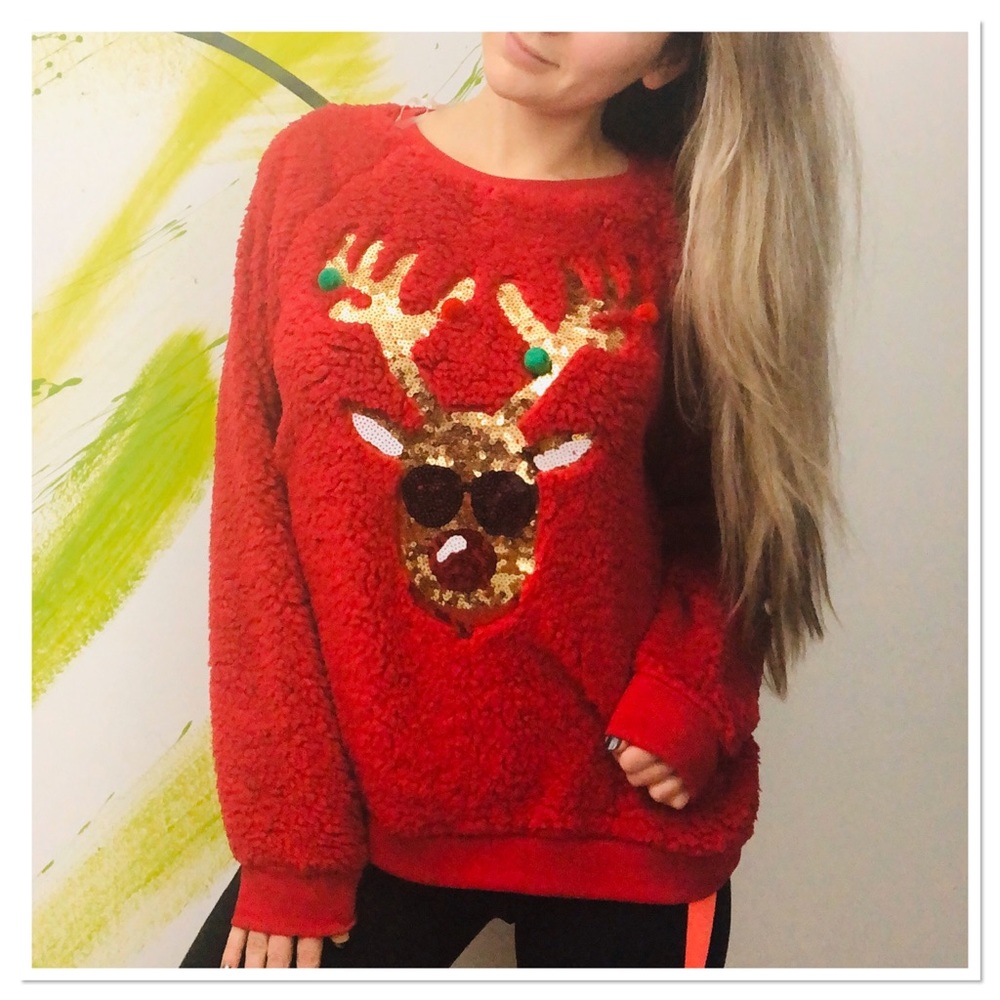 Ugly Cute Christmas sweater sherpa sweatshirt M - Picture 6 of 7